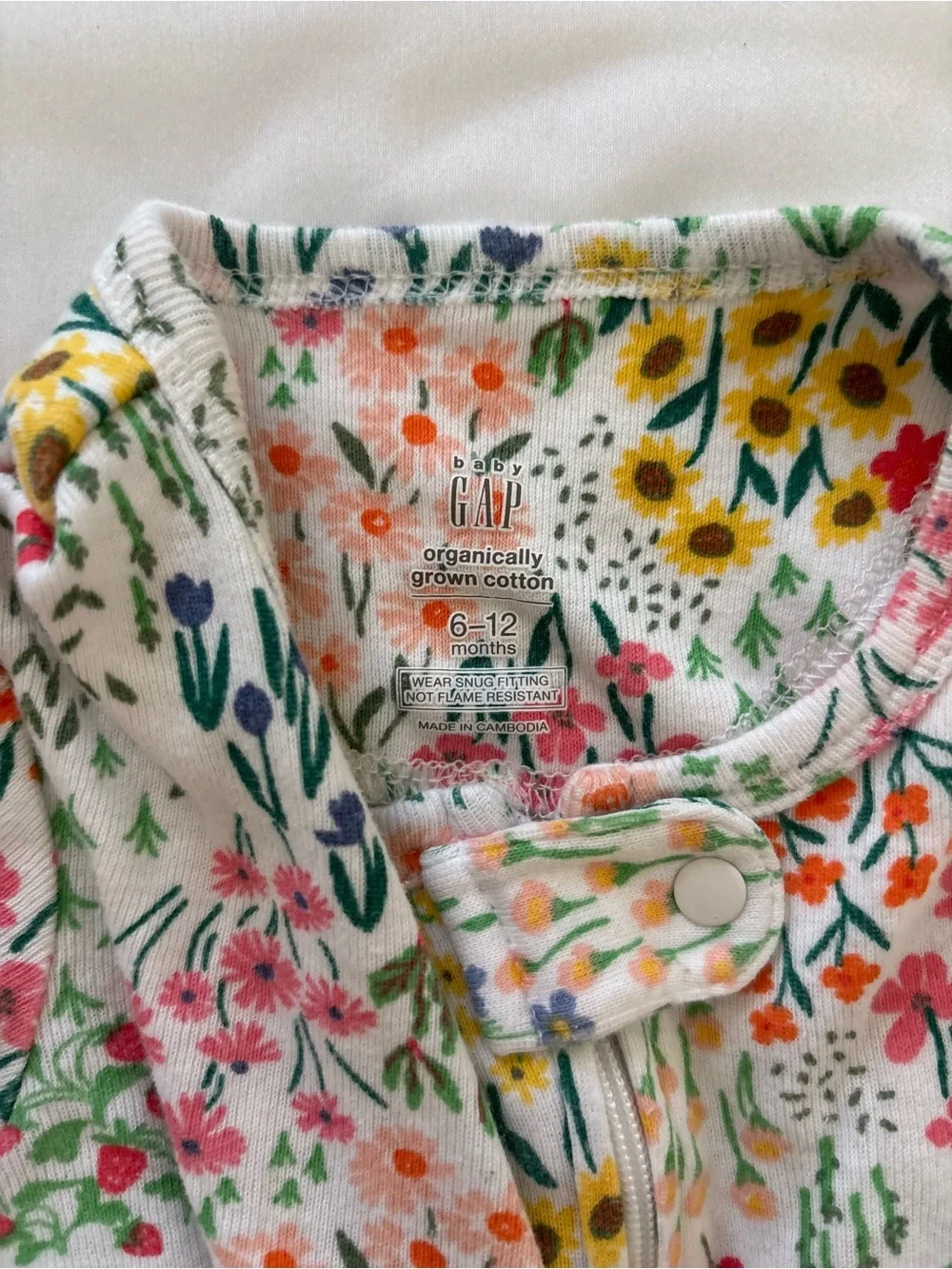GAP White Floral Footed One-Piece with Multicolor Flowers